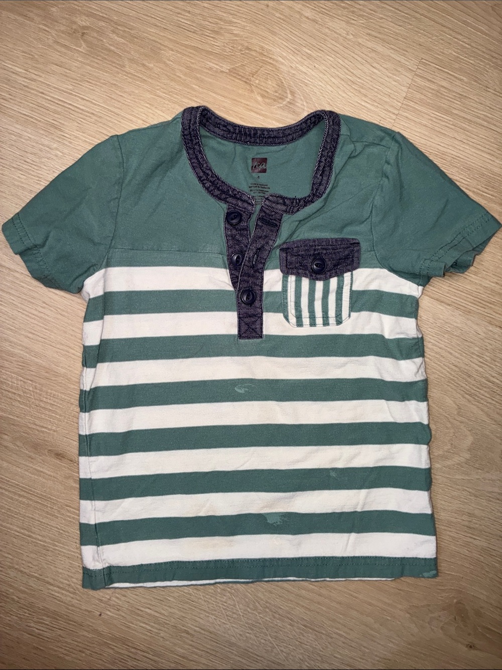 Tea Collection Green and White Striped Henley Top